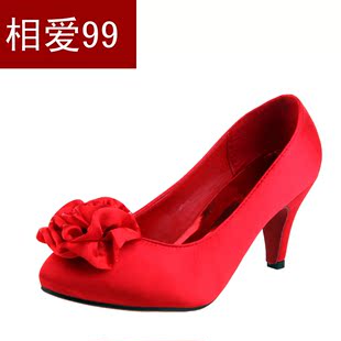 相爱99 新娘婚鞋 礼服鞋 旗袍鞋 礼仪鞋 红色修鞋 中跟婚鞋191-3