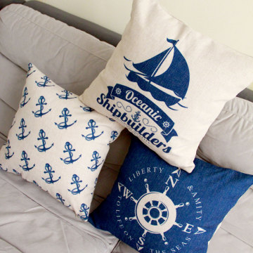 地中海蓝色海军风简约办公室午睡棉麻沙发靠垫抱枕靠枕