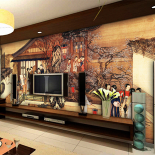 客厅电视沙发背景墙纸壁纸 新中式古典餐厅壁纸 大型壁画 仕女图
