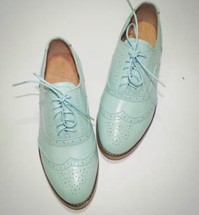 手工鞋订做蓝色系带英伦风复古鞋男女情侣牛皮单鞋 简约纯色女鞋
