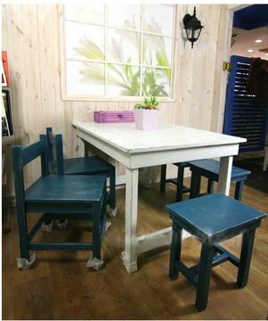 地中海风格实木家具 实木餐桌餐椅/美式乡村风格做旧餐椅实木矮凳