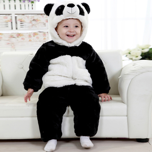 包邮 婴儿童分体熊猫装冬季加厚宝宝哈衣动物造型连体衣两件套装