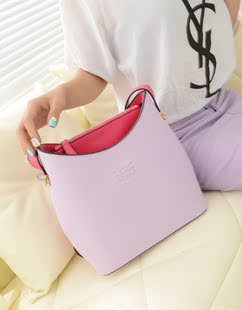 潮女包2014韩国新款香芋紫色包水桶包糖果撞色拼接单肩手提女包包