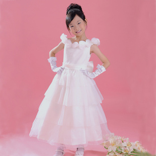 衣诺坊高档纯棉里女花童公主白色长款婚纱礼服裙 儿童钢琴表演服