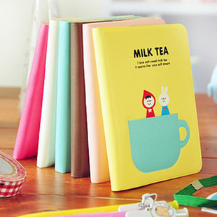 韩国文具可爱温馨奶茶时光便携胶套记事本 卡通日记本 小本子