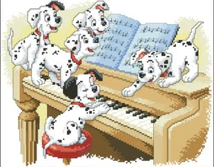 特价精准印花深闺十字绣套件新款客厅大画正品动物 狗狗与钢琴