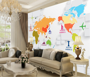 大型壁画欧式3D立体简约世界地图客厅沙发电视背景墙纸无缝特价