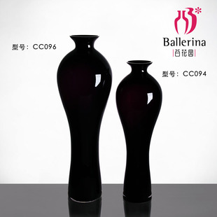 特价新款黑瓷圆形玻璃花瓶花器摆件工艺家居饰品欧式复古现代中式