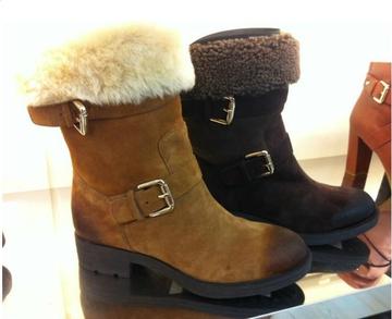 2012冬新款女靴真皮磨砂皮羊毛温暖时尚潮流中靴低跟皮带扣雪地靴