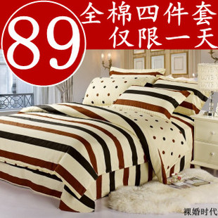 韩式家纺全棉纯棉磨毛四件套冬 床单被套三件套田园床上用品4件套