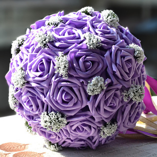 紫玫瑰满天星韩式新娘婚礼仿真手捧花婚纱摄影花球道具包邮送礼