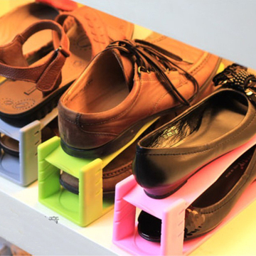 彩色可调式双层收纳鞋架 省空间l单双拆装防滑塑料鞋子整理架4只