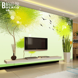 大型壁画 韩国绿色清新简约手绘卡通壁纸 餐厅电视墙沙发背景墙纸