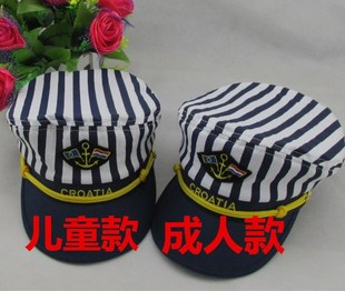 海军帽成人男女条纹水手帽子舞台表演船长船员帽休闲制服平顶军帽