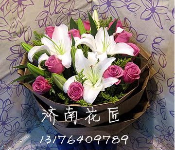 紫玫瑰花束济南鲜花速递同城花店送花生日礼物情人节七夕节预订