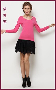 2013秋冬新款欧美简约卷边低圆领纯山羊绒衫量身定做女士打底衫