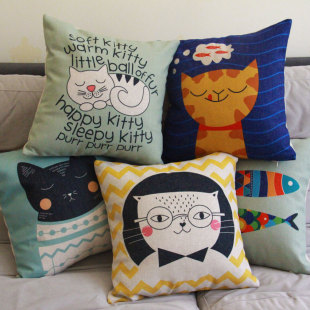 猫咪组图小猫小动物 礼物卡通文艺可爱清新棉麻沙发靠垫抱枕靠枕