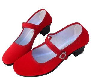 包邮软底红高跟平跟老北京布鞋女式红布鞋红舞蹈鞋广场民族秧歌舞