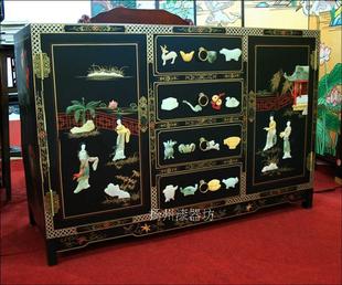 扬州漆器厂中式古典家具骨石镶嵌双门四抽柜玄关门厅餐边柜鞋柜