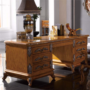 蒙特利尔美式大理石书桌 欧式家具写字台奢华实木老板办公桌DF702