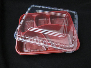 新品加厚黑红三 四 五格一次性餐盒饭盒 打包盒 商务套餐多格餐盒