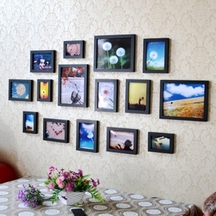 包邮实木15照片墙相框墙框组合实木创意加厚照片墙创意相框画框