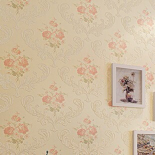 欧式米黄色卧室墙纸 高贵撒金无纺布植绒壁纸 客厅 电视背景墙