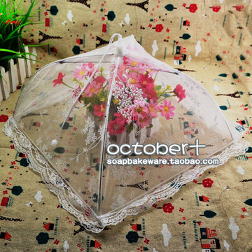 高档珍珠纱饭菜罩食物罩印花蕾丝餐桌罩可折叠拆卸防蝇罩防小虫