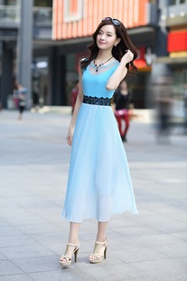 爱上莱薇 2014夏装新款韩版修身时尚圆领 无袖 品牌 连衣裙 长裙