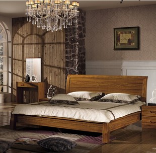 特价实木床1.8米 双人床原木色中式床高箱床 大床家具婚床 包邮