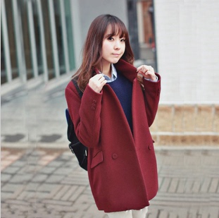 2014韩版秋冬新款时尚新款气质百搭高贵 呢大衣毛呢学院风外套女