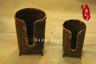 厂家直销台湾订单 高端日式茶具纯手工竹编织茶杯筒 紫竹杯笼