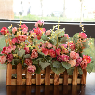 欧式客厅餐桌家居装饰花卉玫瑰假花高仿真花卉塑料花绢花栅栏套装