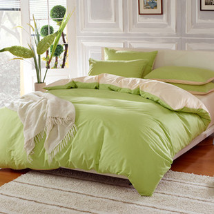 床上用品 全棉床单款四件套 纯棉纯色素色拼色套件床品 床笠特价