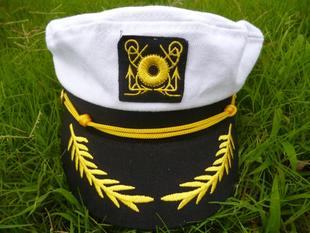 白色海军帽男女制服全棉平顶帽舞台表演水手帽节庆道具儿童成人