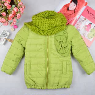 冬季童装2013冬装新款韩版女童抓绒加厚带可拆卸围脖棉衣外套