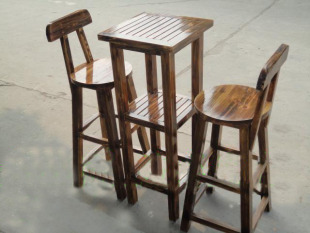 碳化炭烧实木 酒吧桌椅套件 实木酒吧台 实木酒吧椅