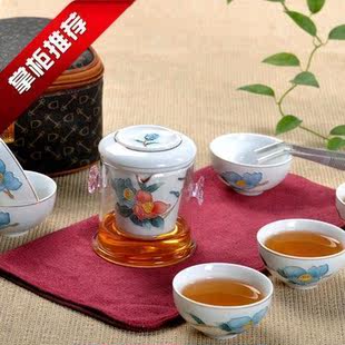 粉彩手绘红茶玻璃泡茶器功夫茶具便携式旅行茶具套装整套茶具