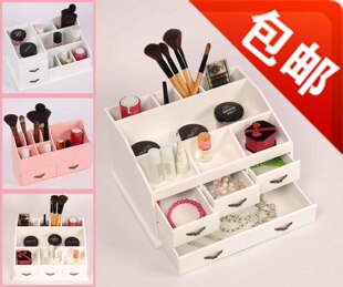 厂家直销特价田园白色化妆盒多功能化妆品的收纳盒桌面收纳盒木质