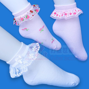 草莓蕾丝花边 春夏纯棉儿童女童袜韩版全棉可爱宝宝袜子