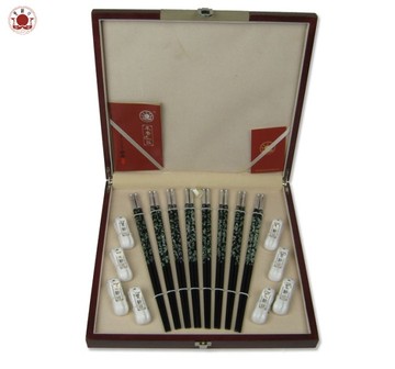 8双经典普贝戴头漆筷 经典木盒装 皮雕高档礼盒筷子手工珍品包邮