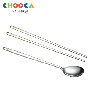 CHOOCA韩国餐具18-10 不锈钢筷子 筷子勺子套装 扁筷长柄勺 包邮
