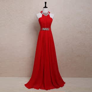 2015新款一字肩婚纱礼服显瘦新娘敬酒服红色修身时尚晚礼服长款