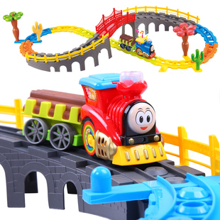贝恩施电动小火车轨道玩具套装儿童益智男孩汽车仿真铁道模型大号