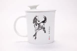 恒福茶具正品自在杯景德镇陶瓷茶杯马克杯创意个人杯带盖办公包邮
