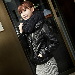 橡菲2015秋冬韩版时尚气质纯色修身短款PU皮棉服棉衣外套女