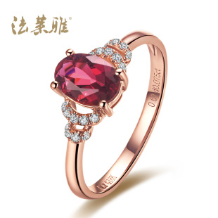 法莱雅专柜正品 0.61克拉18K玫瑰金钻石红碧玺结婚女戒指