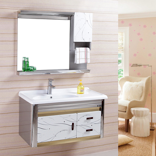特价不锈钢浴室柜组合 梳洗卫浴组合柜镜柜组合带镜前灯80-1.2米