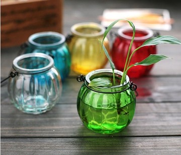 小清新彩色南瓜吊瓶水培瓶植物专用瓶子玻璃花盆阳台壁挂花瓶烛台