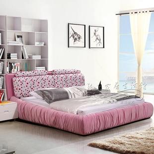 新款布艺床 软床 布床 婚床 绒布床简约时尚1.5米1.8米双人床特价